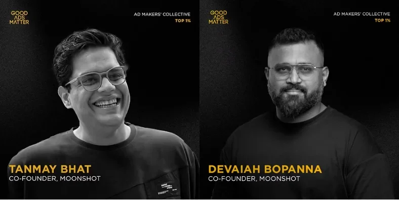 Tanmay Bhat and Devaiah Bopanna’s creative agency, Moonshot, was named Independent Agency of the Year 2025 at the Good Ads Matter Awards, India '25.